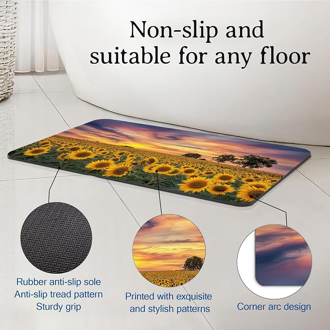 Sunflowers Floral Bath Mat for Bathroom, Washable Cover Floor Rug Carpets Floor - Image 4