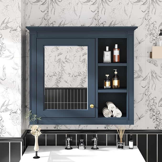 30'' x 28'' Blue Medicine Cabinet, Wall Mounted Bathroom Storage Cabinet - Image 6