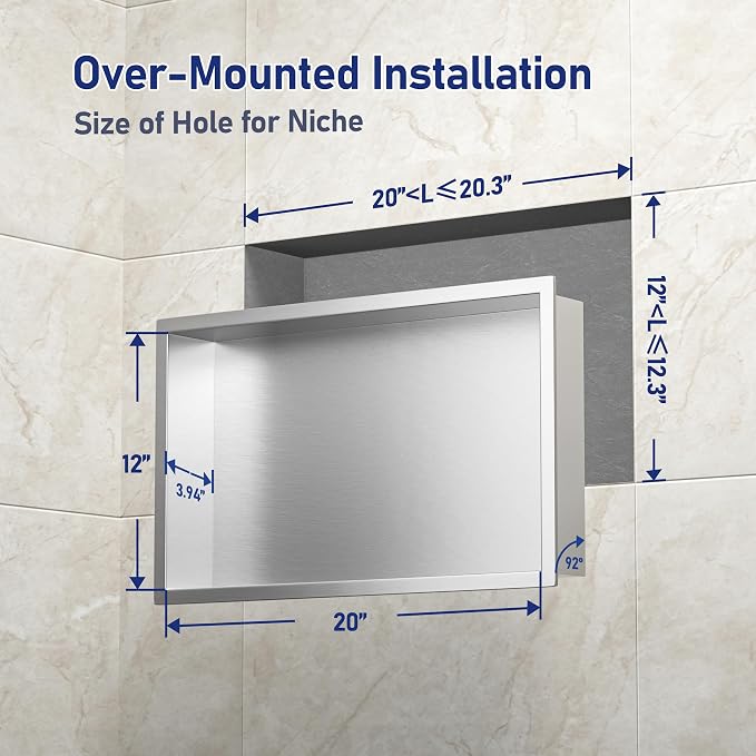 Stainless Steel Shower Niche 24" X 12" Brushed No Tile Needed Niche Shower - Image 3