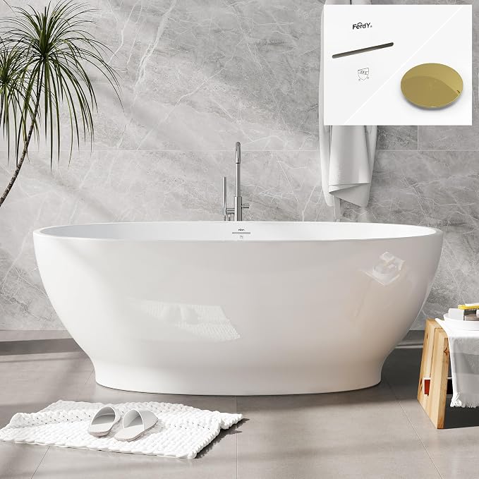 FerdY Koh Samui 65" Freestanding Bathtub, Elegant Oval Shape, Double Walled by FerdY