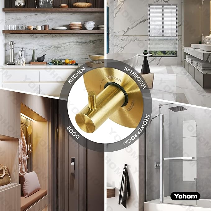 YOHOM Suction Cup Hooks for Shower Gold Towel Holder Stainless Steel Vacuum - Image 5