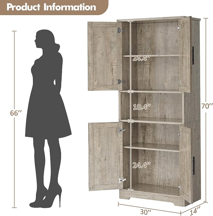 IDEALHOUSE Pantry Cabinet, Freestanding Cupboard, Tall Storage Cabinet - Image 3