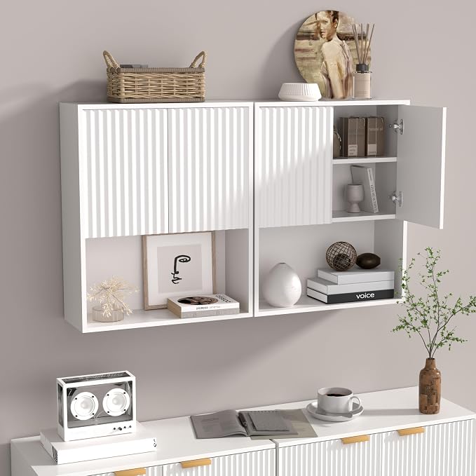 Fluted Bathroom Wall Cabinet Over The Toilet Storage, Wall Mounted Cabinet - Image 8