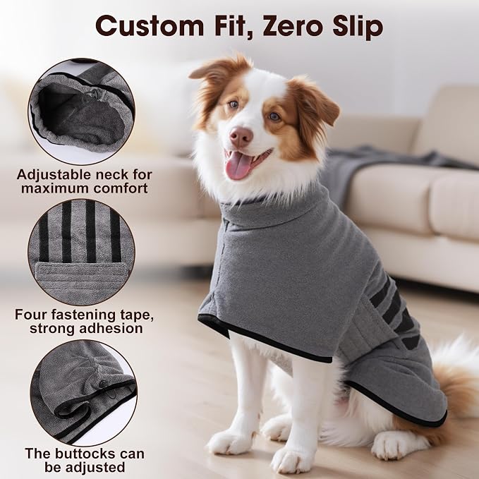 Microfibre Dog Bathrobe Dog Towel Wrap Super Absorbent Dog Drying Coat Bath Robe - Image 3