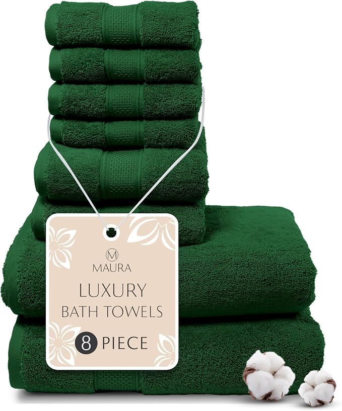 MAURA Hunter Green Bath Towel Set of 8 by MAURA