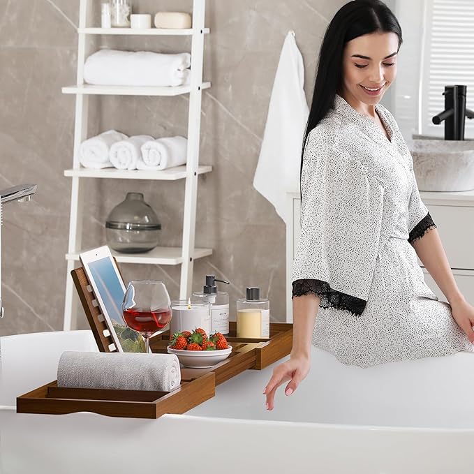 Wooden Bathtub Tray for Luxury Bathroom, Expandable Premium Teak Bath Tray - Image 5