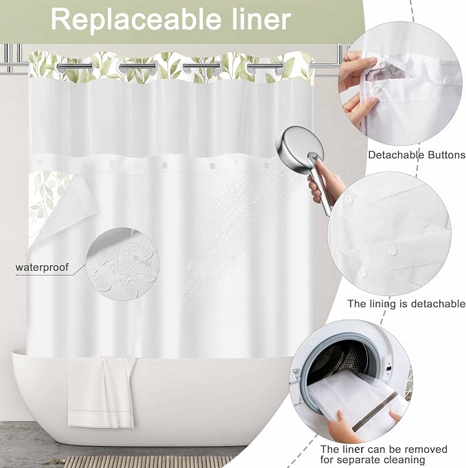 No Hook Shower Curtain and Liner Set, Bath Curtain Sets - Image 2