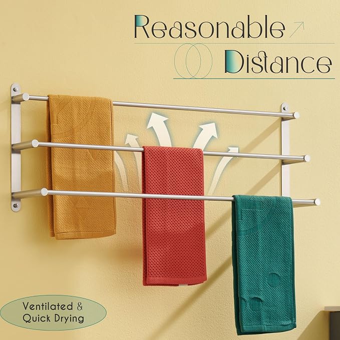 KOKOSIRI Bath Towel Bars 32'' Bathroom 3-Tiers Ladder Towel Rack Wall Mount - Image 7
