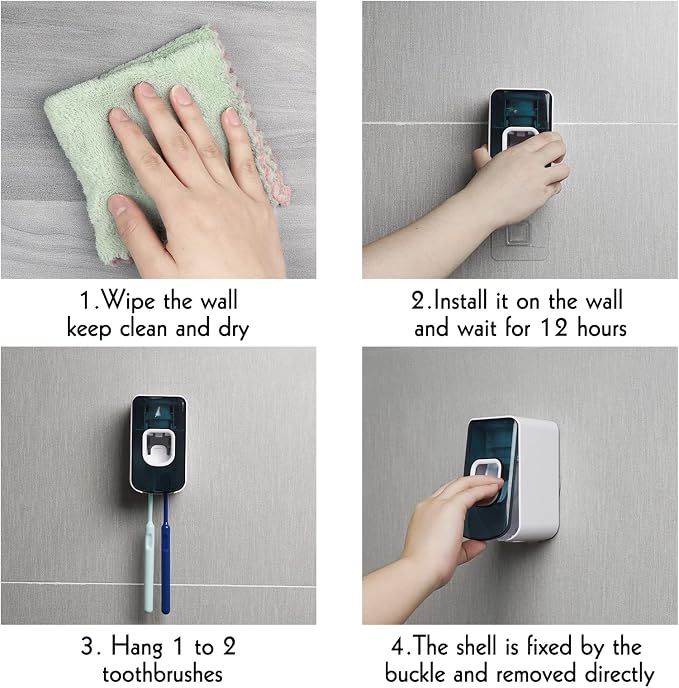 2 Slot Toothbrush Holder and Toothpaste Dispenser Wall Mounted, Automatic - Image 5