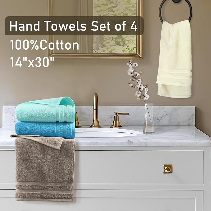 Cotton Hand Towels for Bathroom, Bath Hand Towels Set of 4 - Image 4