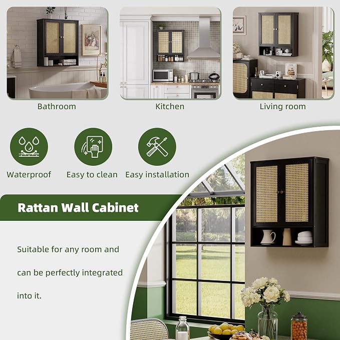 Bathroom Wall Cabinet, Bamboo Over-The-Toilet Storage Organizer - Image 7