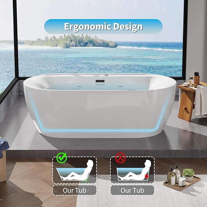 Acrylic Freestanding Bathtubs 71 inch Massage and Air Bubble Jets – Glossy - Image 3