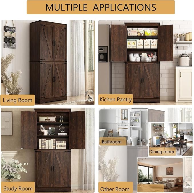 71" Tall Kitchen Pantry, Farmhouse Storage Cabinet - Image 4