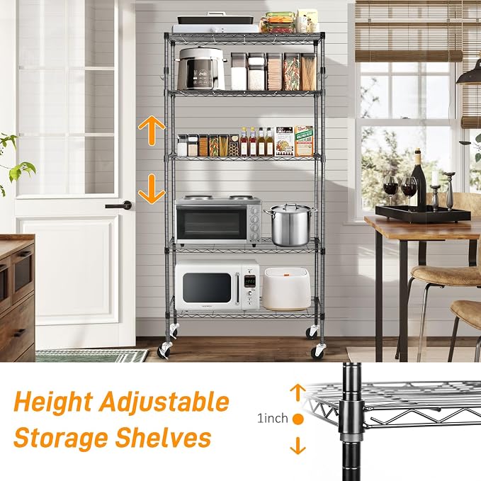 5 Tier Storage Shelves with Wheels, 1750lbs Capacity Heavy Duty Shelving Units - Image 4