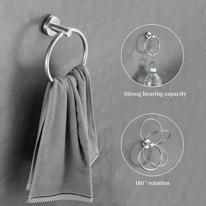 Towel Bar Set Brushed Nickel, Bathroom Towel Ring Set 5pcs Including 2pcs 16'' - Image 6