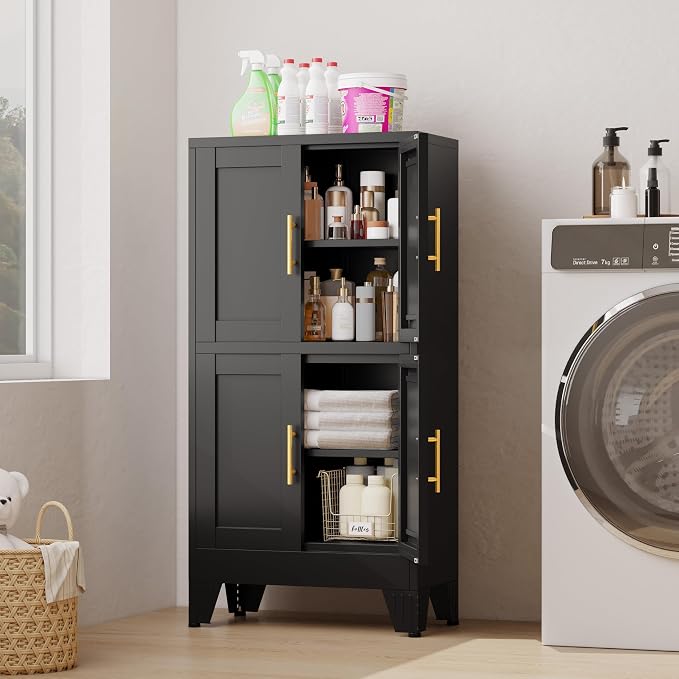 47.25" Metal Storage Cabinet, Freestanding Bathroom Cabinet, Pantry - Image 7