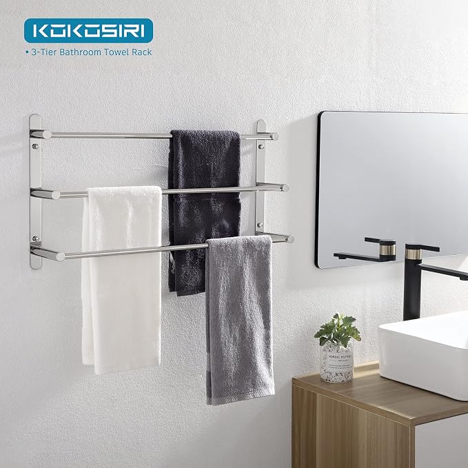 KOKOSIRI Bath Towel Bars Bathroom 3-Tiers Ladder Towel Rails Wall Mounted - Image 6