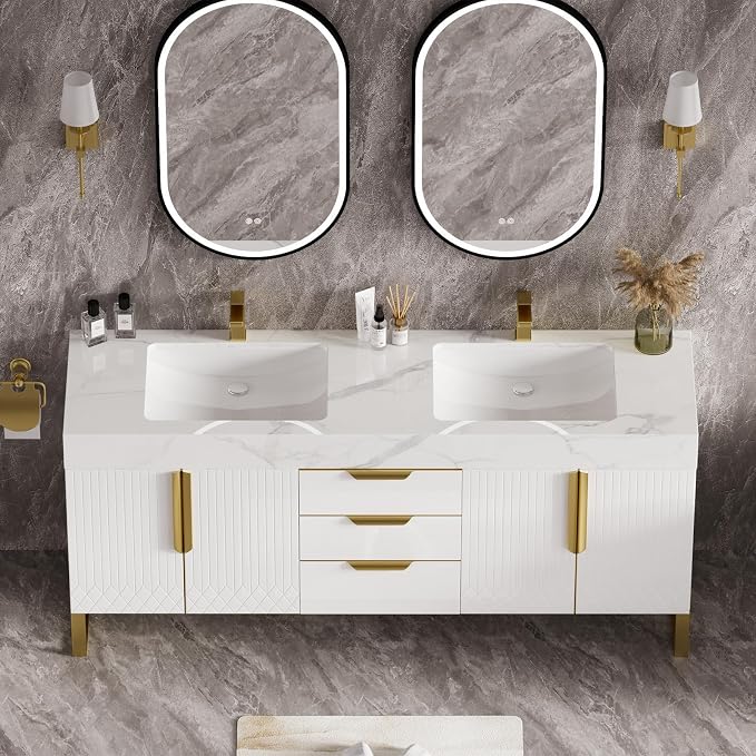 homary 59" Freestanding Bathroom Vanity Set, Floor-Mounted Double Sink Bathroom - Image 7