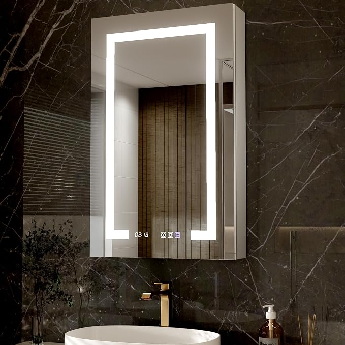 Lighted Medicine Cabinet with Mirror, Stepless Dimming & Defog, Right Open by Unknown