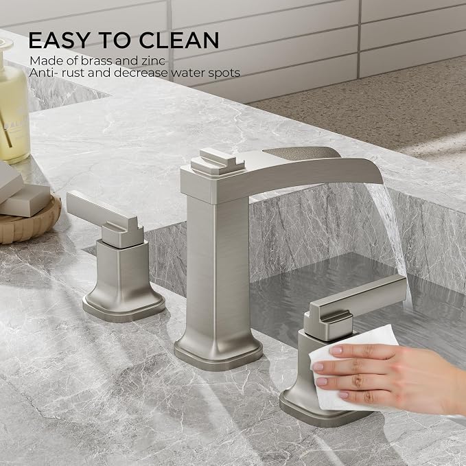 FORIOUS Brass Bathroom Faucets 3 Hole, Modern Waterfall Widespread 8 Inch - Image 5