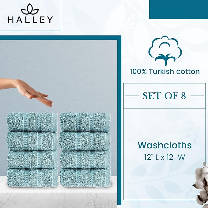 HALLEY Turkish 8 Pack Premium Washcloths 650 GSM Highly Absorbent Super Soft - Image 5