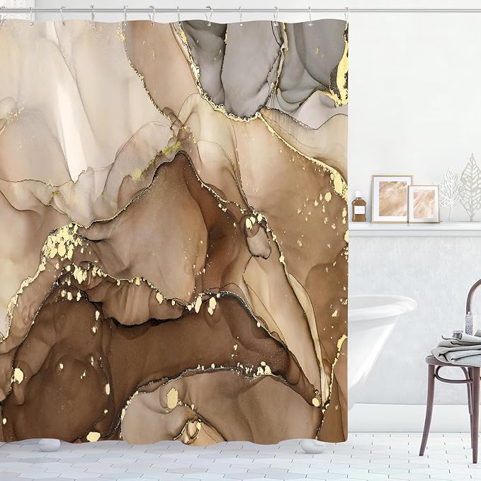Brown Marble Shower Curtain 60x72, Modern Abstract Fabric Shower Curtains by BayNook