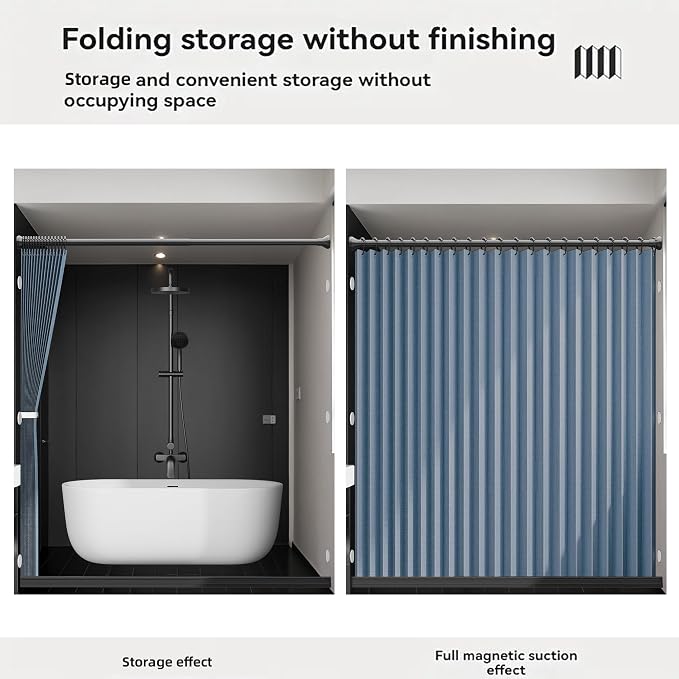 Bathroom Magnetic Folding Shower Curtain, Accordion-Style Shower Curtain - Image 5