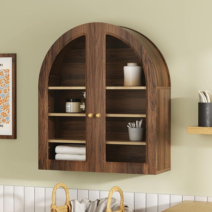 Large Arched Bathroom Wall Cabinet Wooden Medicine Cabinet by MoomJiee