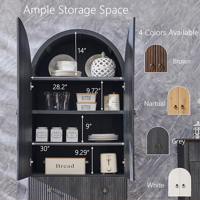 71" Tall Arched Pantry Cabinet, Fluted Kitchen Storage Cabinet - Image 5