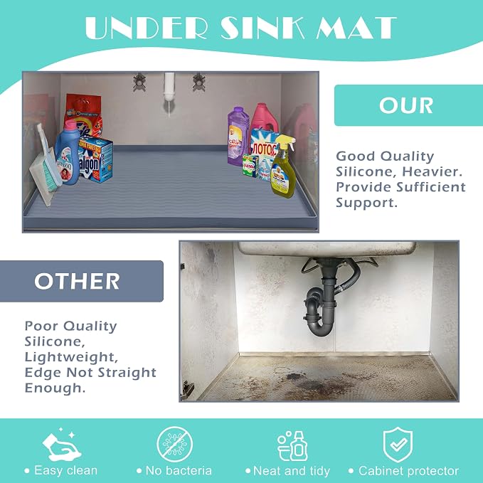 URMONA Waterproof Silicone Under Sink Mat 34'' x 19'' Shelf Liner - Image 5