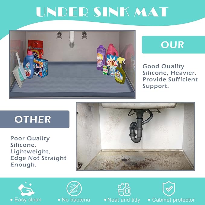 URMONA Waterproof Silicone Under Sink Mat 40'' x 22'' Shelf Liner - Image 5
