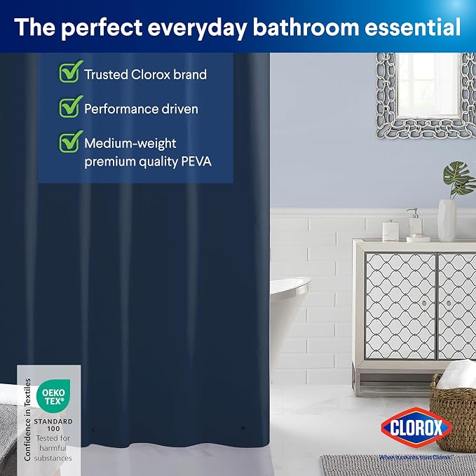 CLOROX Shower Curtain Liner, Premium Colored Medium-Weight Durable Waterproof - Image 9