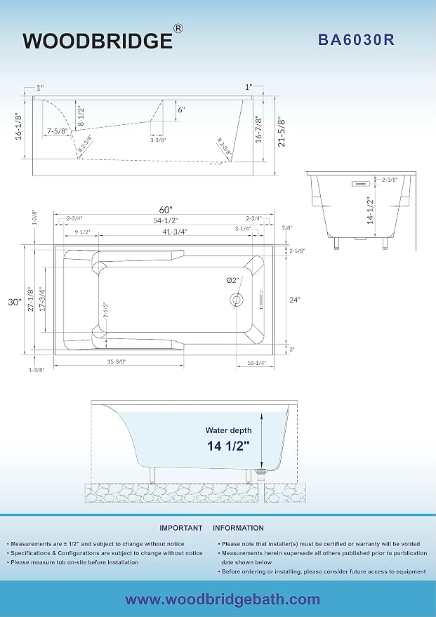 WOODBRIDGE 60" Acrylic Rectangular Alcove Soaking Bathtub in White - Image 6