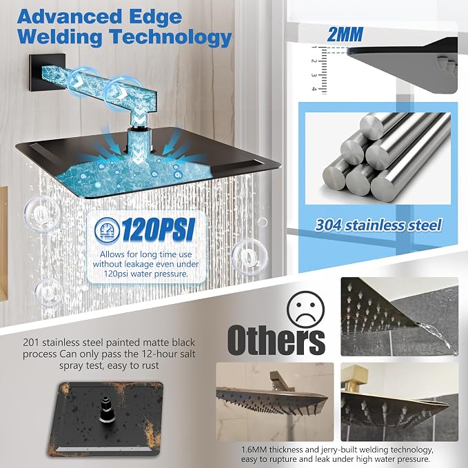 Shower System with Tub Spout, All Metal Tub Shower Faucet Set with 12'' Rain - Image 3