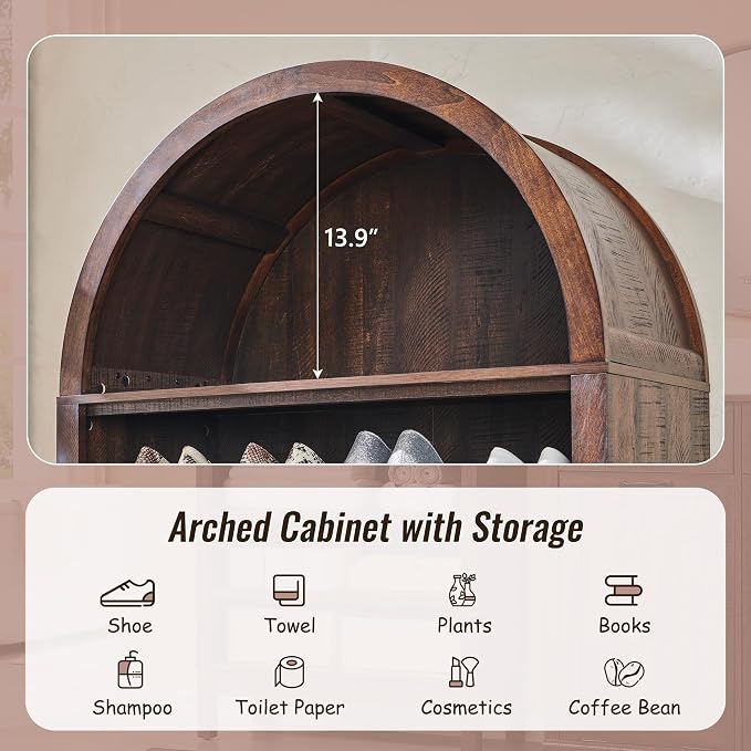 71" Tall Arched Bathroom Storage Cabinet, 7-Tier Modern Farmhouse Storage - Image 3