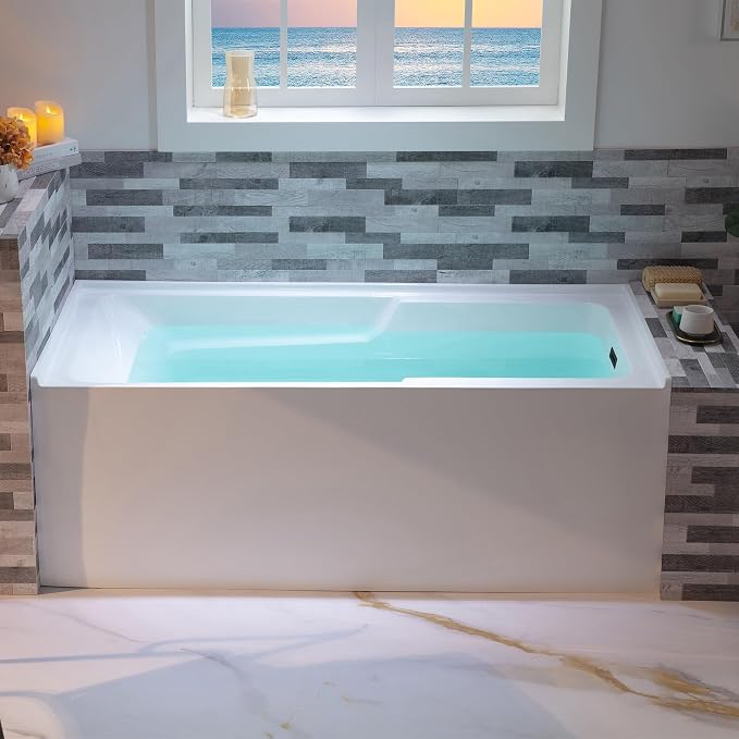 WOODBRIDGE 54" Acrylic Rectangular Alcove Soaking Bathtub in White - Image 3