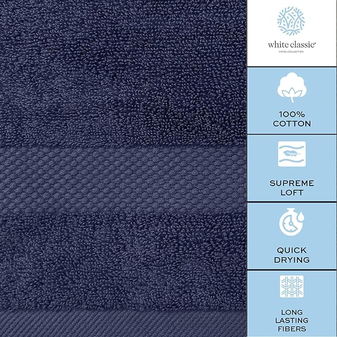 White Classic Luxury Soft Navy Bath Sheet Towels - Image 7