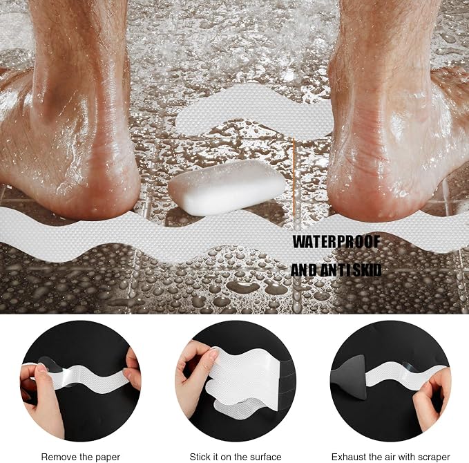 Anti Slip Shower Stickers, Adhesive Decals Safety Strips Scraper - Image 4