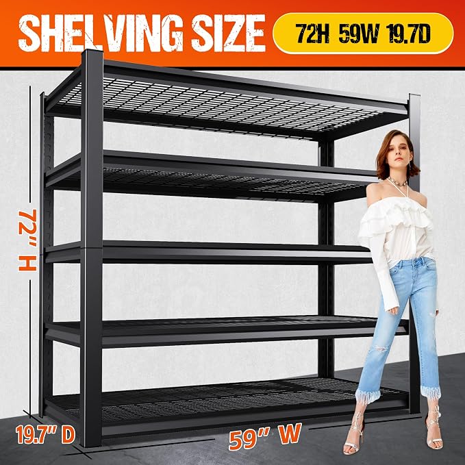 72" H Garage Shelving Heavy Duty Storage Shelves, 5-Tier Adjustable Metal - Image 3