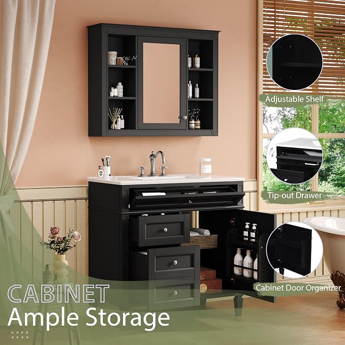 36" Bathroom Vanity with Matching Medicine Cabinet, Modern Sink Storage Cabinet - Image 3