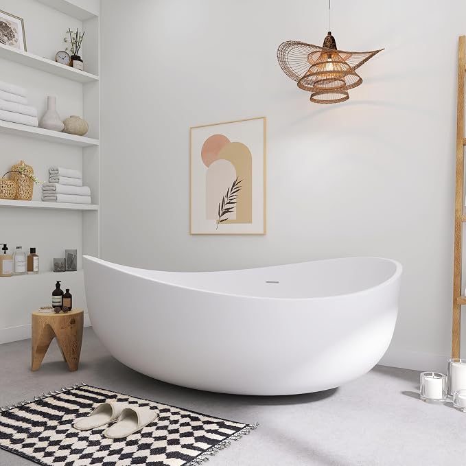 SJ STAR&JANE 71" Solid Surface Freestanding Bathtub, Oval Soaking Stone Resin - Image 9