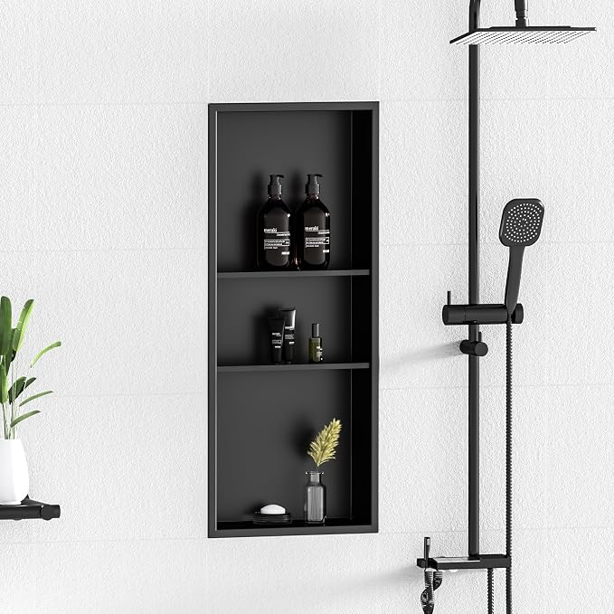Neodrain 12X30 in Shower Niche, Matte Black 3 Layers Shower Shelf Stainless - Image 6