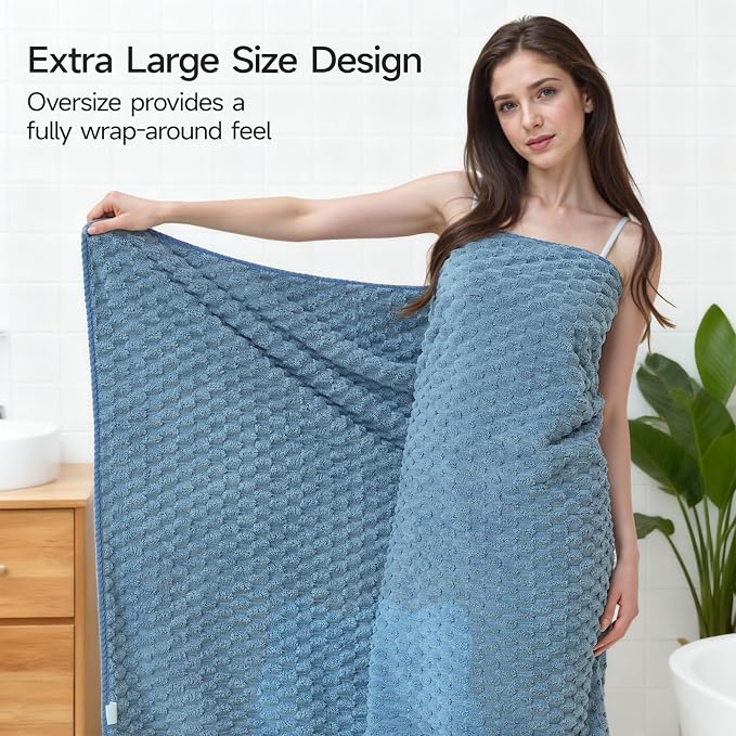 REDKISS Blue Microfiber Bath Towels Set of 6-35x70 Inches Oversized Bath Sheets - Image 3