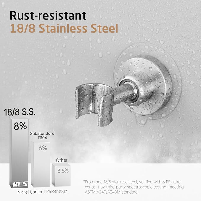 KES Shower Head Holder Wall Mount, 18/8 Stainless Steel Adjustable Handheld - Image 7