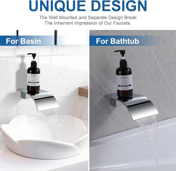 Chrome Waterfall Tub Spout Wall Mount Bathtub Faucet - Image 3