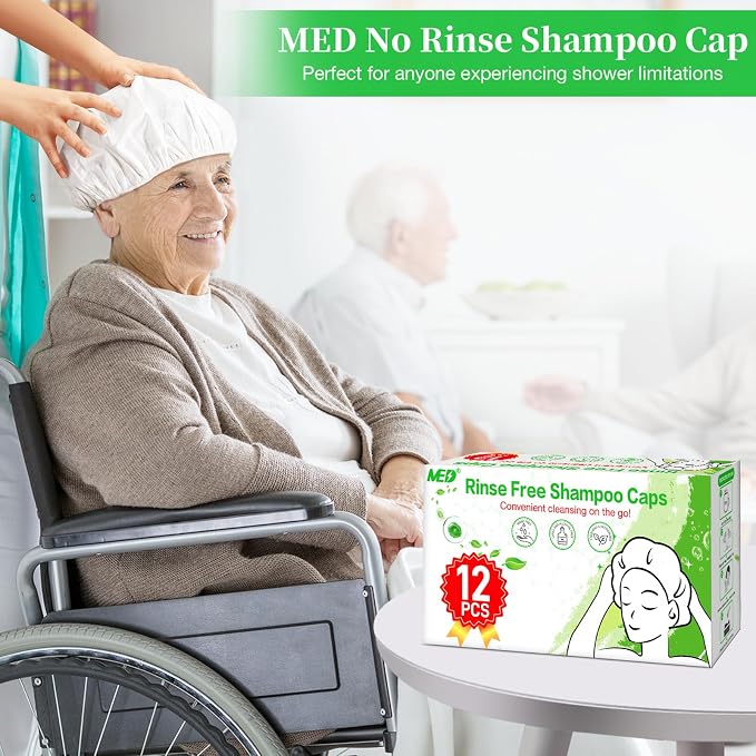 Shampoo Caps No Rinse Waterless Hair Washing Shower Caps 12 Packs - Image 3