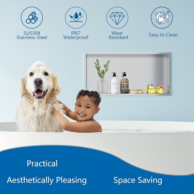 Neodrain Recessed Shower Niche Shelf Stainless Bathroom Cabinet Shelf, Inner - Image 4
