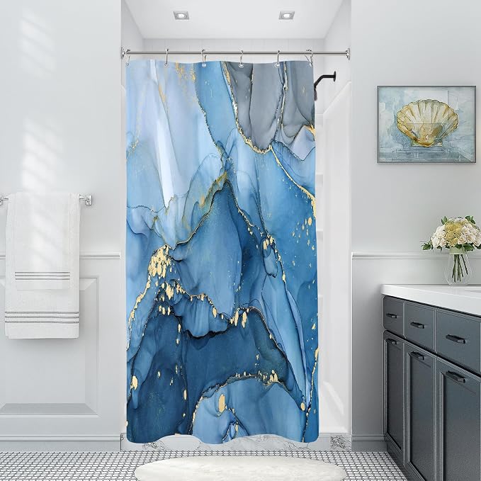 Small Stall Marble Shower Curtain 36 x 72 Inch, Half Narrow Abstract Modern by BayNook