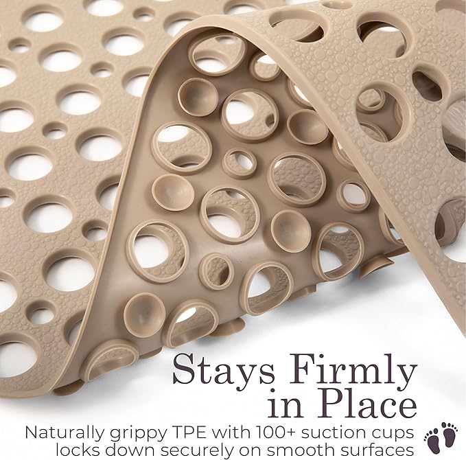 Non Slip Bathtub Mat and Shower Mat Beige TPE Strong Suction Cups Aesthetic - Image 4