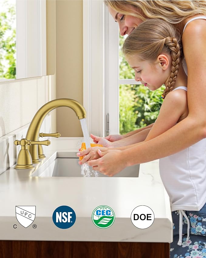 FORIOUS Brushed Gold Faucet for Bathroom Sink 3 Hole, 8 Inch Widespread - Image 6